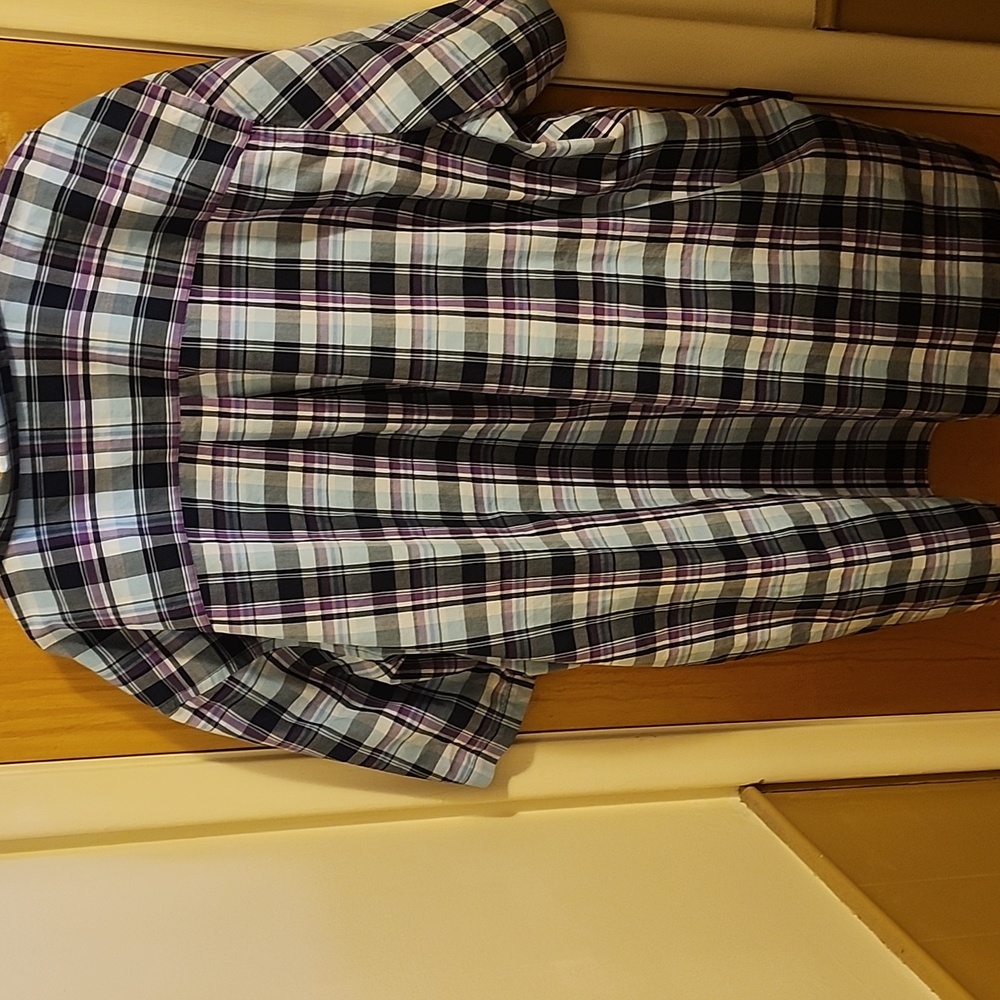 HB purple And Multi Color Plaid Pocket Collar Mens Shirt Size 4XLT - Picture 3 of 4